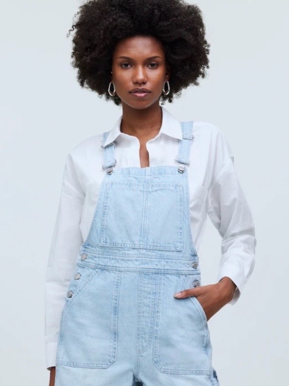 Madewell Distressed Oversized Carpenter Shortalls in Chapin Wash, Raw Hem, Large
